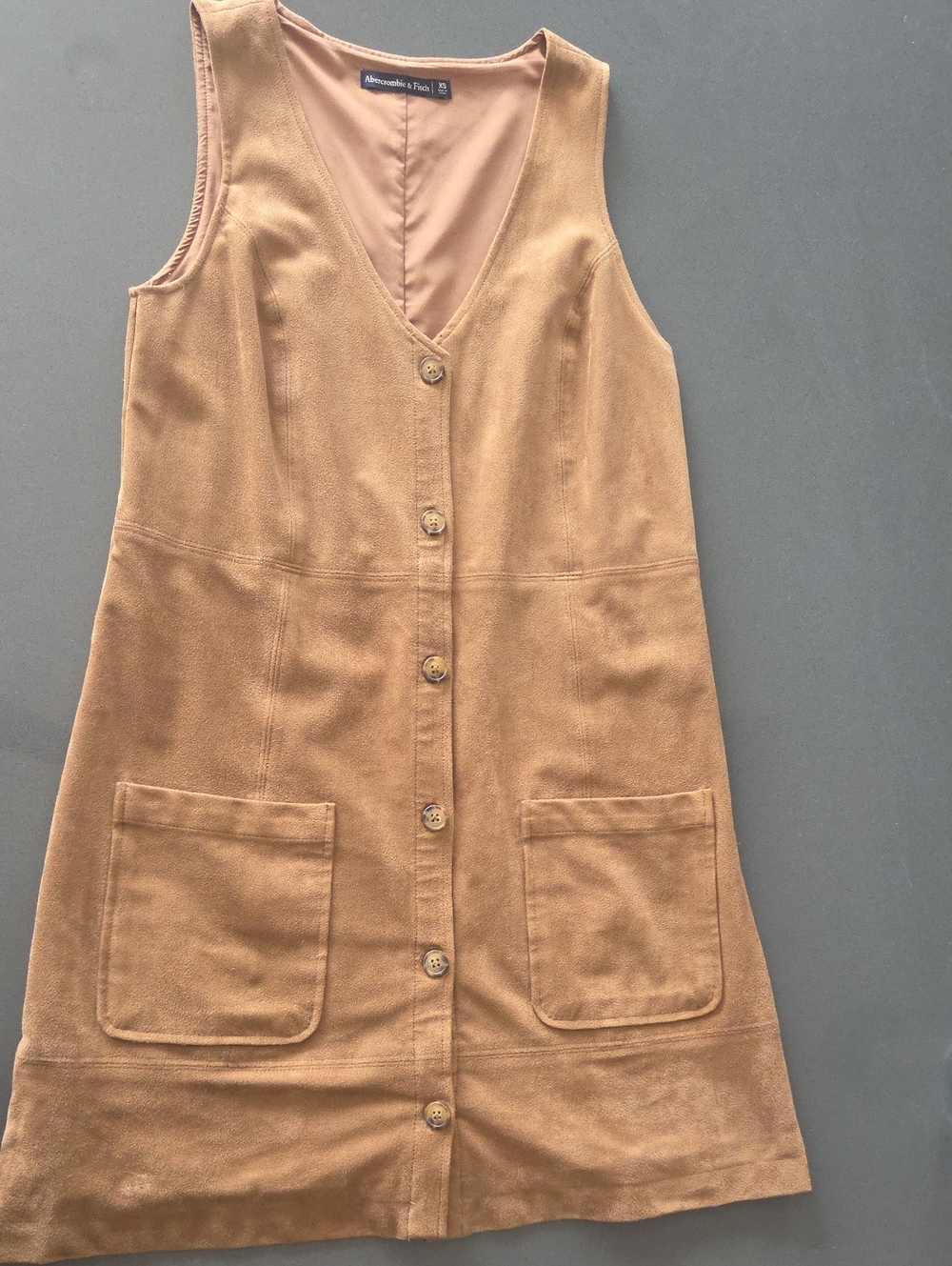 Abercrombie & Fitch Camel Suede-Look Button Front Pinafore